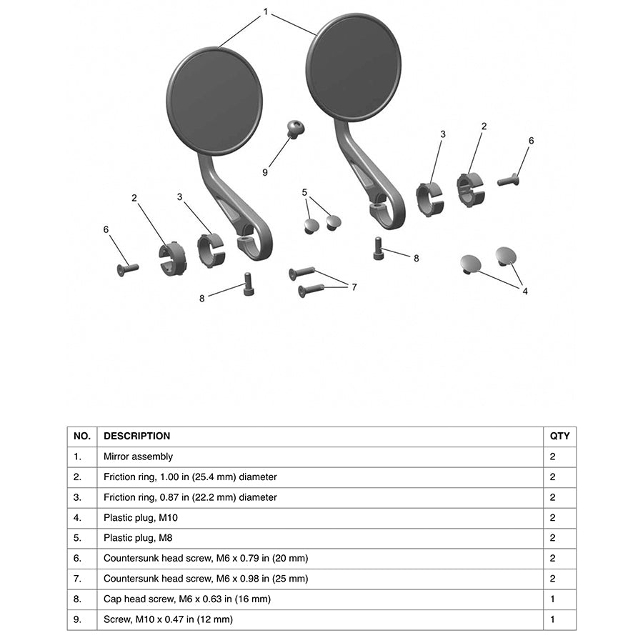 Black Round Bar End Mirrors