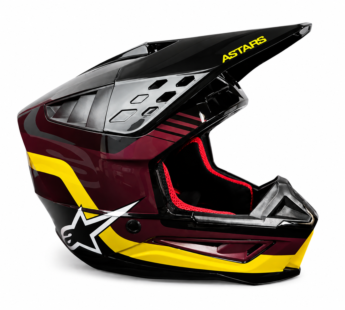Alpine Stars Helmet - Black Burgundy Yellow Glossy